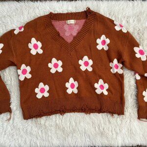 Altar'd State Flower Brown Sweater | Large